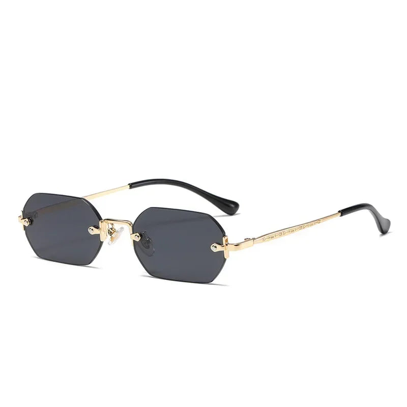 Gafas de sol poligonales sin montura Vintage para mujer y hombre, gafas de sol de marca de lujo de diseñador, gafas de sol populares de viaje con montura pequeña para mujer