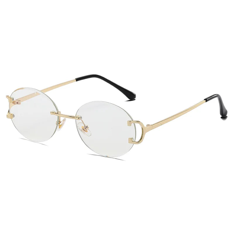 Gafas de sol redondas sin montura para mujer, anteojos de sol de Metal recortados, de moda Retro, con ojos redondos pequeños, de lujo, de aleación para fiesta de compras, 2023