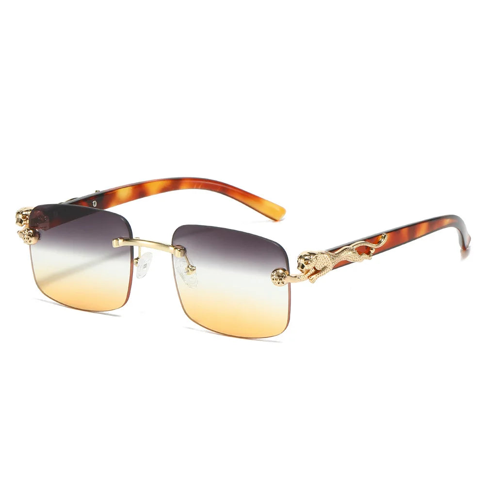 Nuevas gafas cuadradas sin marco de moda para hombre, gafas de sol anti-Uv decorativas de guepardo