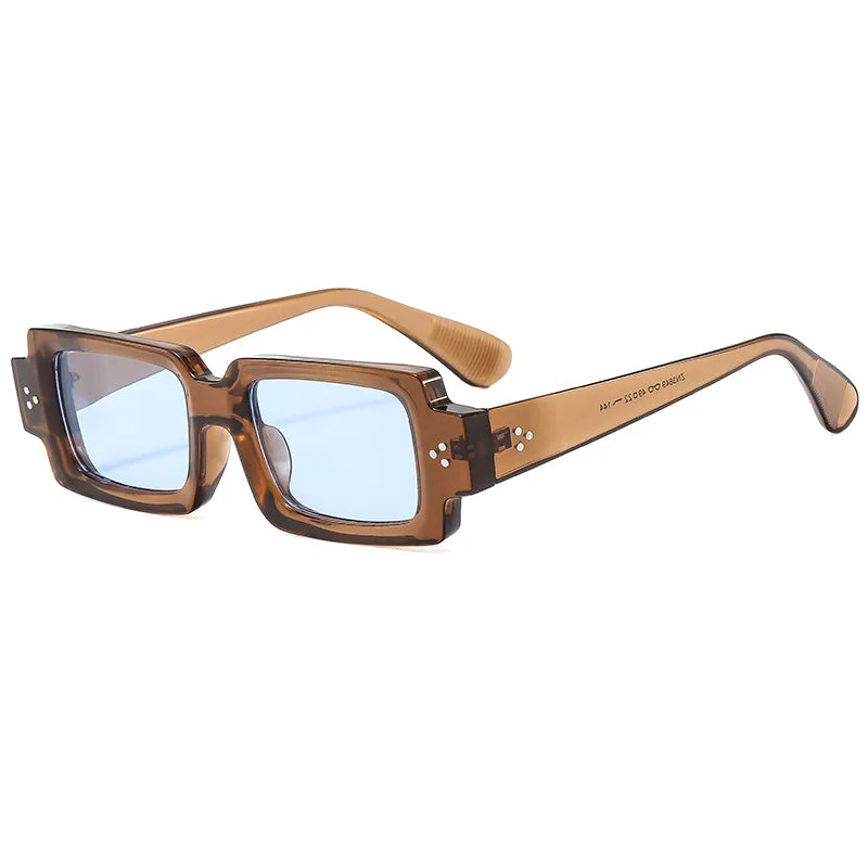 Gafas de sol cuadradas retro para mujer y hombre, gafas de sol con gradiente transparente y remaches de moda UV400