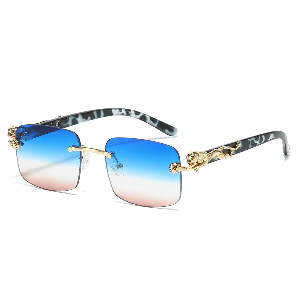 Nuevas gafas cuadradas sin marco de moda para hombre, gafas de sol anti-Uv decorativas de guepardo
