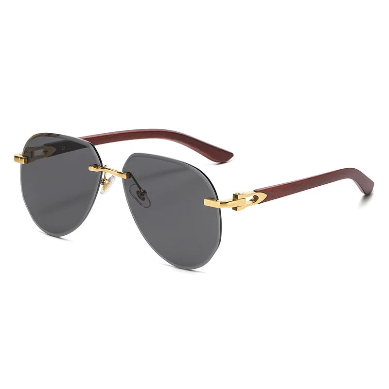 Gafas de sol de piloto Vintage sin montura para mujer y hombre, gafas de sol de marca de lujo de diseñador Punk, gafas de sol con gradiente populares de grano de madera UV400