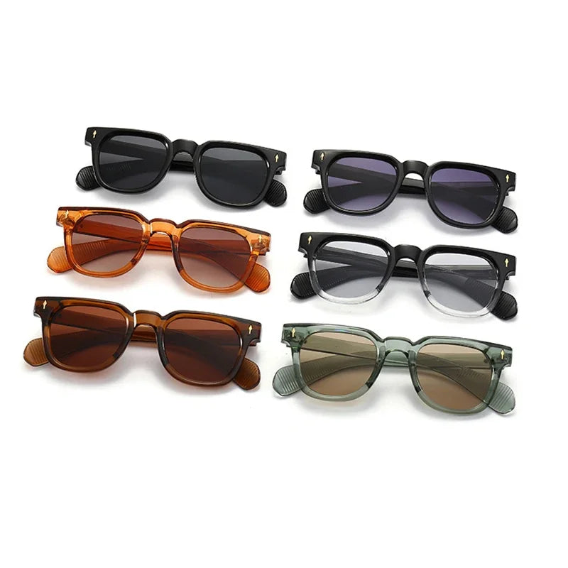 Gafas de sol cuadradas retro con remaches para hombre, gafas de sol verdes UV400 a la moda para mujer