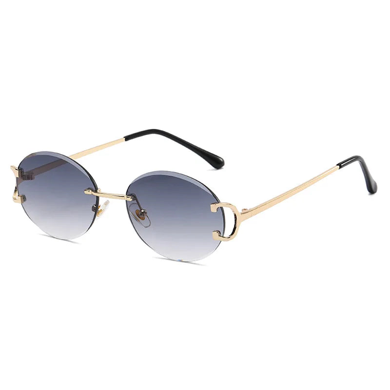 Gafas de sol redondas sin montura para mujer, anteojos de sol de Metal recortados, de moda Retro, con ojos redondos pequeños, de lujo, de aleación para fiesta de compras, 2023