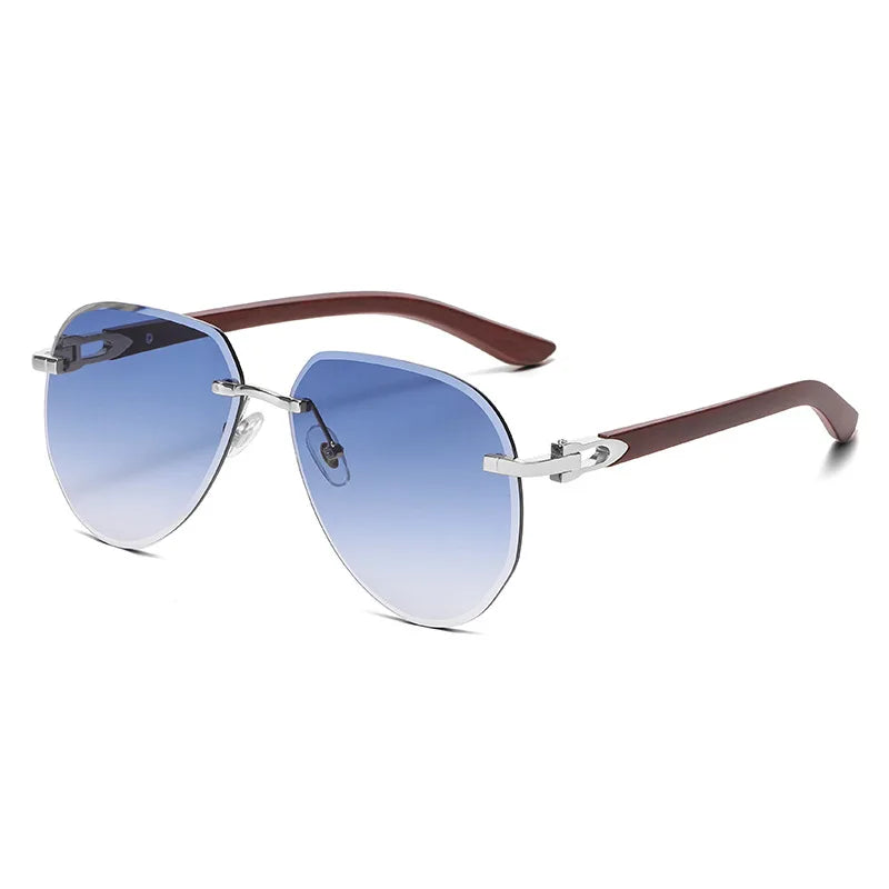 Gafas de sol de piloto Vintage sin montura para mujer y hombre, gafas de sol de marca de lujo de diseñador Punk, gafas de sol con gradiente populares de grano de madera UV400
