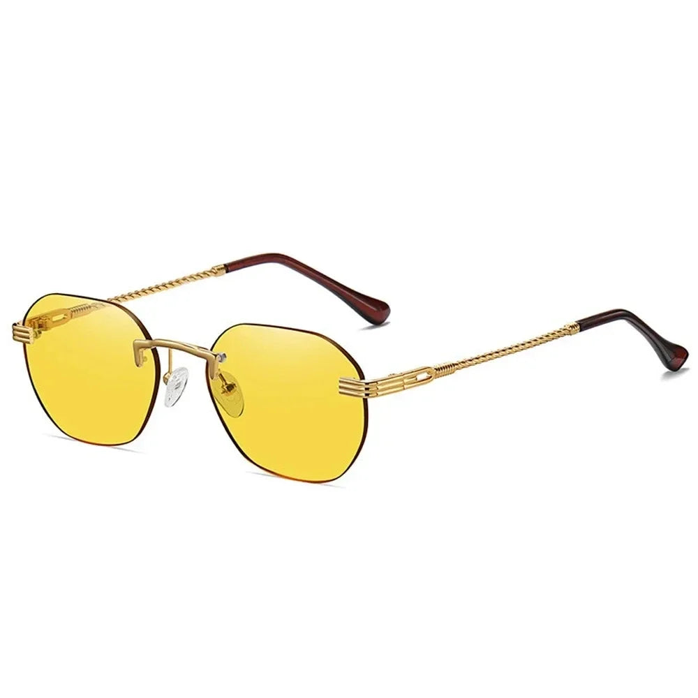Gafas de sol marrones sin marco de Metal dorado para mujer, lentes degradados sin montura, gafas de sol azules de moda para hombres UV400 verano 2025