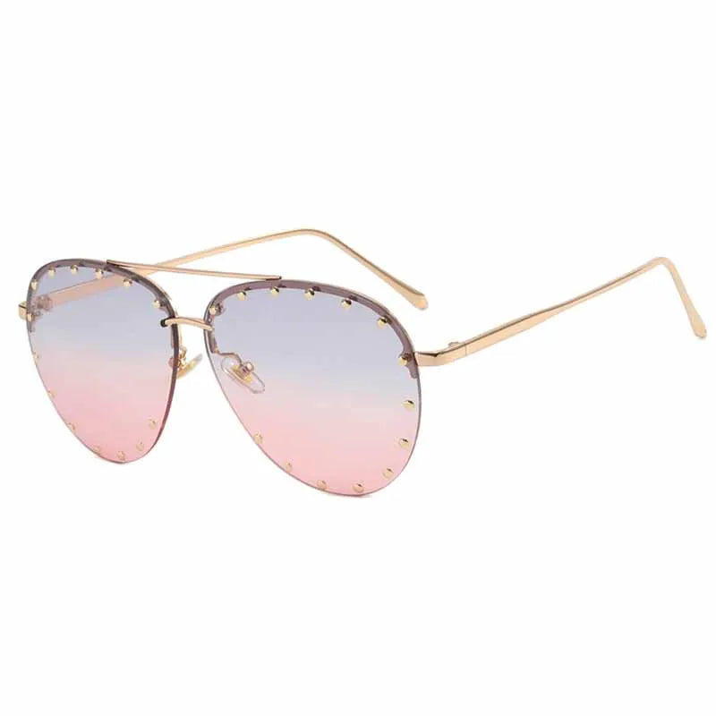 Nuevas gafas De Sol De lujo para mujer con remaches De Metal, gafas De Sol sin montura para piloto, gafas con personalidad para mujer, gafas geniales, gafas De Sol para mujer UV400