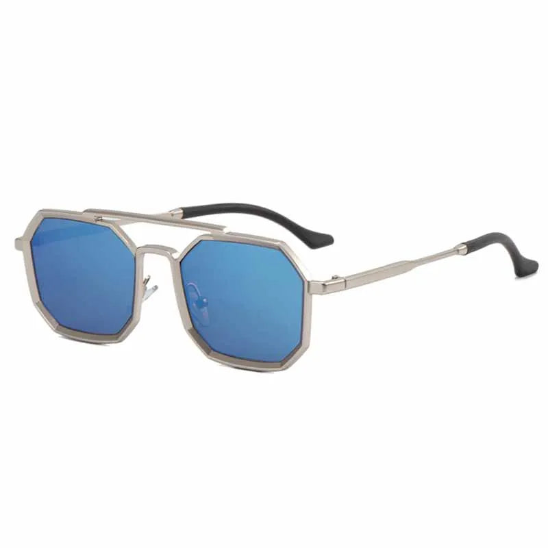 Gafas de sol con montura pequeña de Metal Vintage para hombre y mujer, anteojos de sol poligonales elegantes a la moda con doble puente, UV400