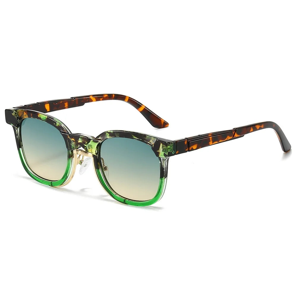 Gafas de sol cuadradas de moda para mujer y hombre, gafas de sol redondas con gradiente, remaches Retro, gafas de sol verdes de lujo UV400