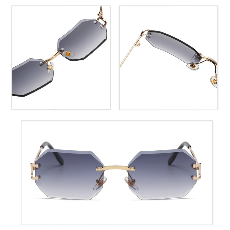 Gafas de sol octagonales sin montura con borde de corte, gafas de sol de Metal a la moda, gafas de sol con foto modernas para hombres y mujeres transfronterizas