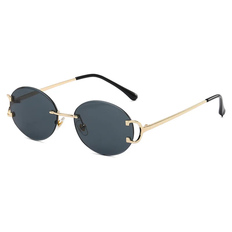 Gafas de sol redondas sin montura para mujer, anteojos de sol de Metal recortados, de moda Retro, con ojos redondos pequeños, de lujo, de aleación para fiesta de compras, 2023