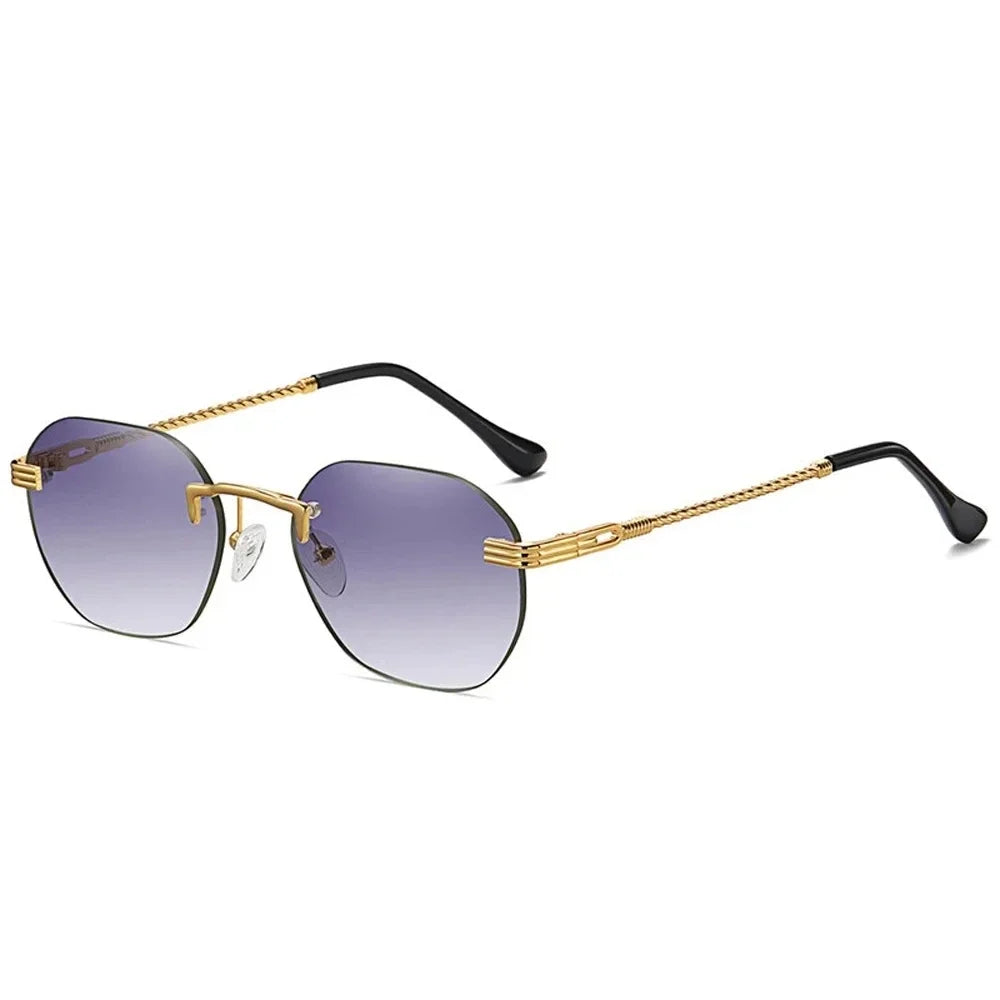 Gafas de sol marrones sin marco de Metal dorado para mujer, lentes degradados sin montura, gafas de sol azules de moda para hombres UV400 verano 2025