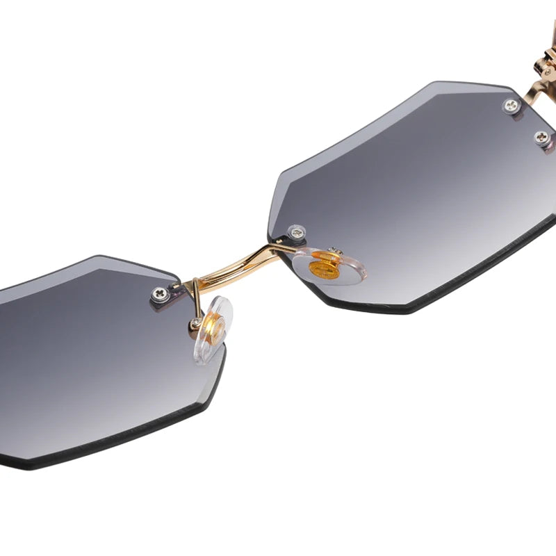 Gafas de sol octagonales sin montura con borde de corte, gafas de sol de Metal a la moda, gafas de sol con foto modernas para hombres y mujeres transfronterizas