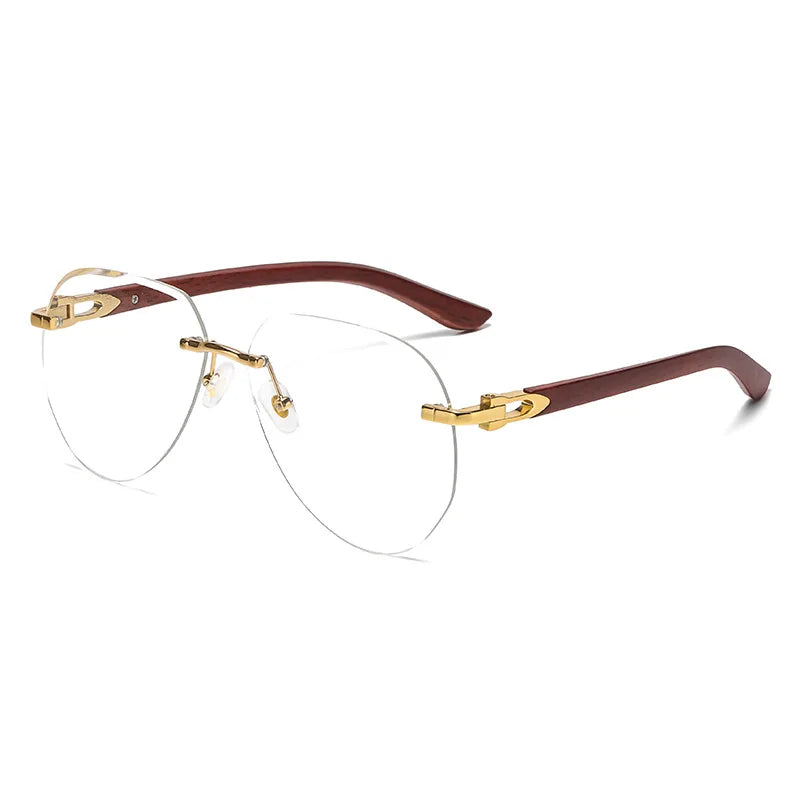 Gafas de sol de piloto Vintage sin montura para mujer y hombre, gafas de sol de marca de lujo de diseñador Punk, gafas de sol con gradiente populares de grano de madera UV400