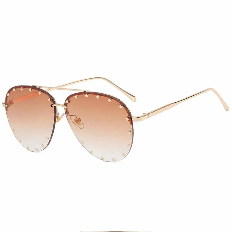 Nuevas gafas De Sol De lujo para mujer con remaches De Metal, gafas De Sol sin montura para piloto, gafas con personalidad para mujer, gafas geniales, gafas De Sol para mujer UV400