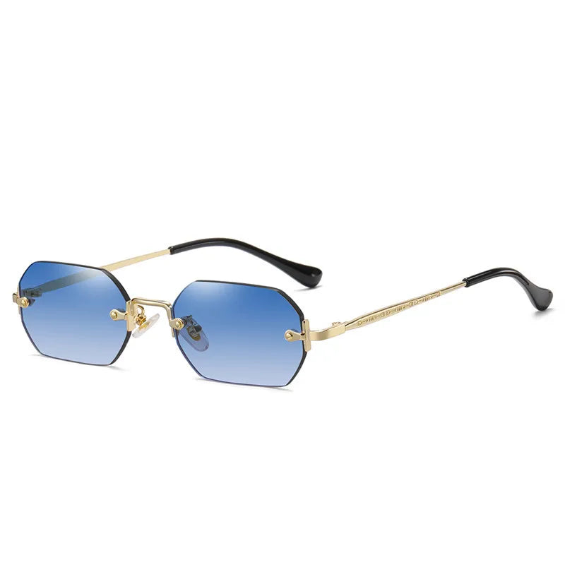 Gafas de sol poligonales sin montura Vintage para mujer y hombre, gafas de sol de marca de lujo de diseñador, gafas de sol populares de viaje con montura pequeña para mujer