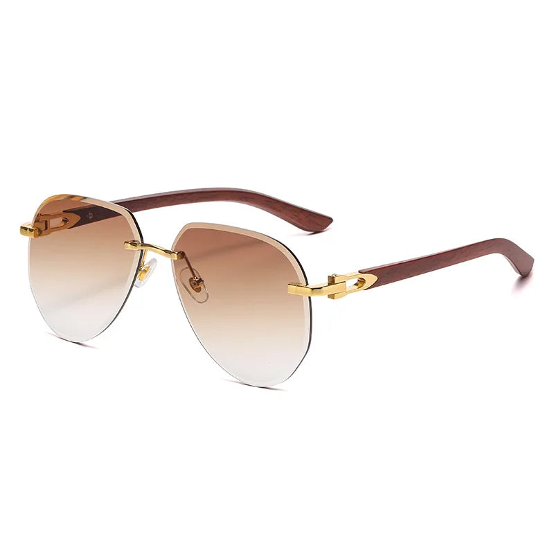 Gafas de sol de piloto Vintage sin montura para mujer y hombre, gafas de sol de marca de lujo de diseñador Punk, gafas de sol con gradiente populares de grano de madera UV400