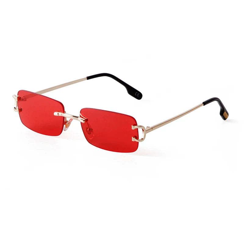 Gafas de sol rectangulares sin montura azules para hombre, diseño de marca 2025, gafas de sol cuadradas de Metal a la moda para dama, lentes degradados sin marco UV400