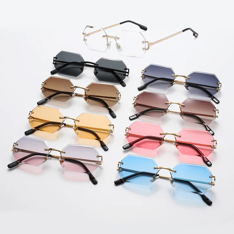 Gafas de sol octagonales sin montura con borde de corte, gafas de sol de Metal a la moda, gafas de sol con foto modernas para hombres y mujeres transfronterizas