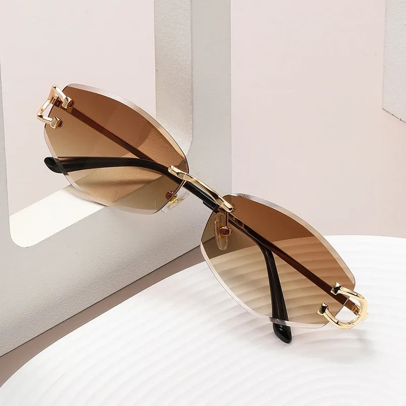 Gafas de sol sin marco a la moda para hombre, gafas de sol multicolores de alta gama de Metal para mujer, gafas de sol de calle de estilo Neutral Uv400