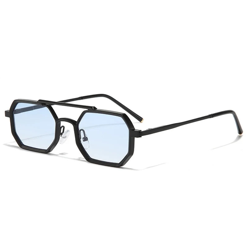 SHAUNA Retro doble puente hombres polígono pequeñas gafas de sol cuadradas moda claro océano gradiente lente gafas mujeres marco de Metal