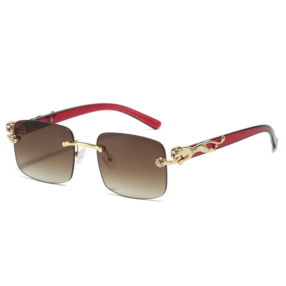 Nuevas gafas cuadradas sin marco de moda para hombre, gafas de sol anti-Uv decorativas de guepardo