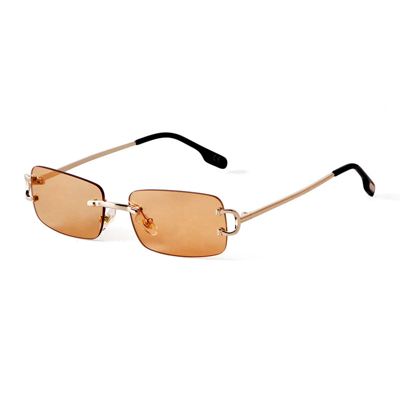 Gafas de sol rectangulares sin montura azules para hombre, diseño de marca 2025, gafas de sol cuadradas de Metal a la moda para dama, lentes degradados sin marco UV400