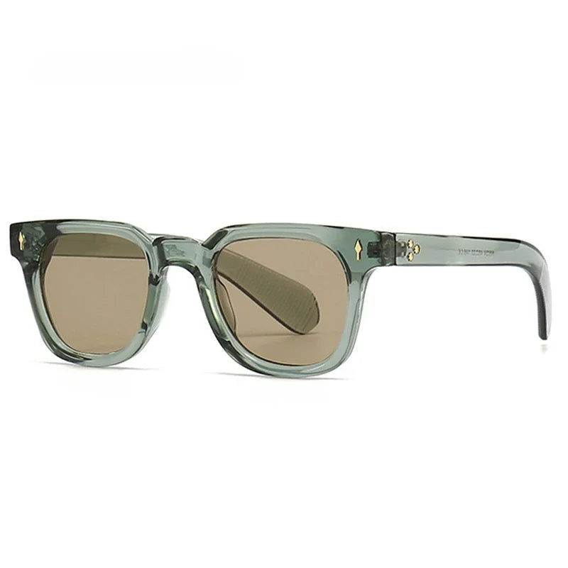 Gafas de sol cuadradas retro con remaches para hombre, gafas de sol verdes UV400 a la moda para mujer