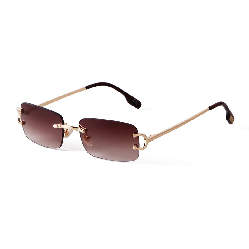 Gafas de sol rectangulares sin montura azules para hombre, diseño de marca 2025, gafas de sol cuadradas de Metal a la moda para dama, lentes degradados sin marco UV400