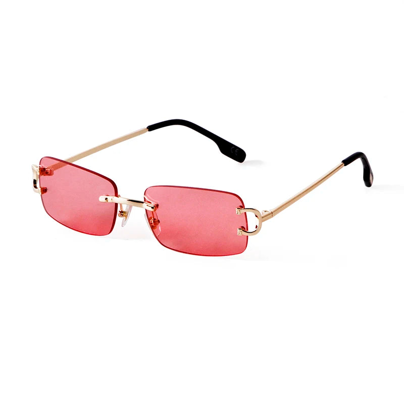 Gafas de sol rectangulares sin montura azules para hombre, diseño de marca 2025, gafas de sol cuadradas de Metal a la moda para dama, lentes degradados sin marco UV400