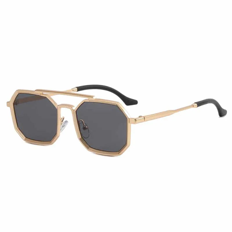 Gafas de sol con montura pequeña de Metal Vintage para hombre y mujer, anteojos de sol poligonales elegantes a la moda con doble puente, UV400