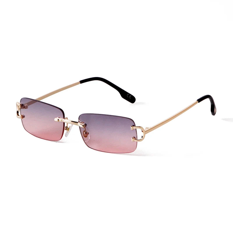 Gafas de sol rectangulares sin montura azules para hombre, diseño de marca 2025, gafas de sol cuadradas de Metal a la moda para dama, lentes degradados sin marco UV400