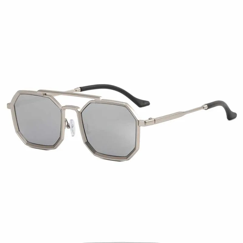 Gafas de sol con montura pequeña de Metal Vintage para hombre y mujer, anteojos de sol poligonales elegantes a la moda con doble puente, UV400