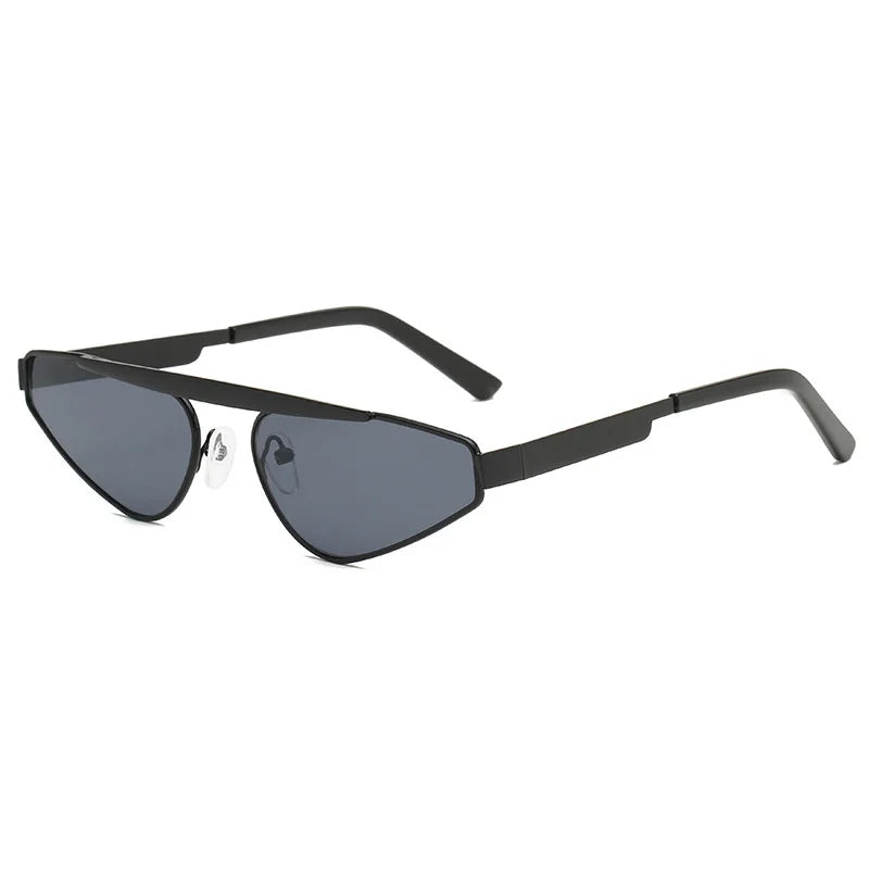 Shonemes Gafas de sol tipo ojo de gato, elegantes gafas triangulares con montura metálica para exteriores UV400, gafas de sol doradas, negras y marrones para mujeres y hombres