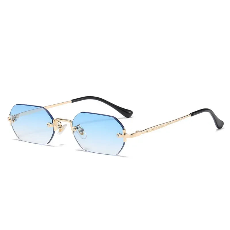 Gafas de sol poligonales sin montura Vintage para mujer y hombre, gafas de sol de marca de lujo de diseñador, gafas de sol populares de viaje con montura pequeña para mujer
