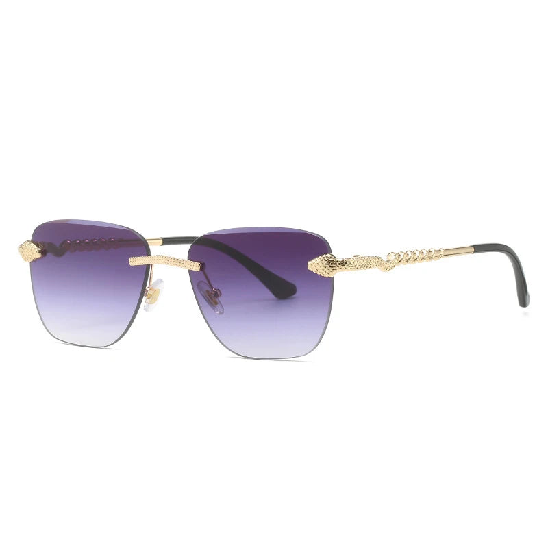 Gafas de sol cuadradas sin montura para hombre y mujer, lentes de sol cuadradas de diseñador de marca Vintage, a la moda, de lujo, de Metal y serpiente