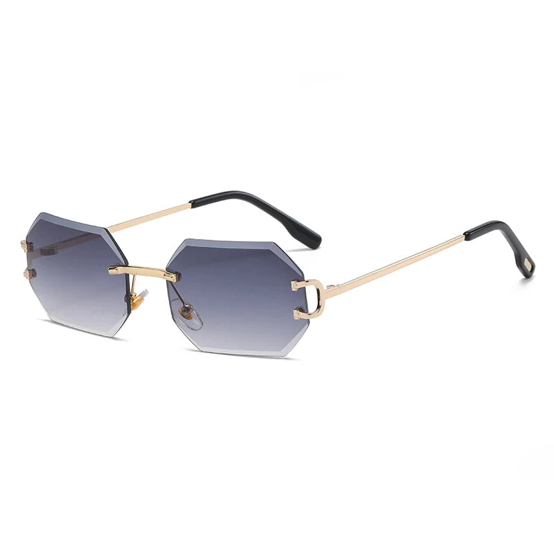 Gafas de sol octagonales sin montura con borde de corte, gafas de sol de Metal a la moda, gafas de sol con foto modernas para hombres y mujeres transfronterizas