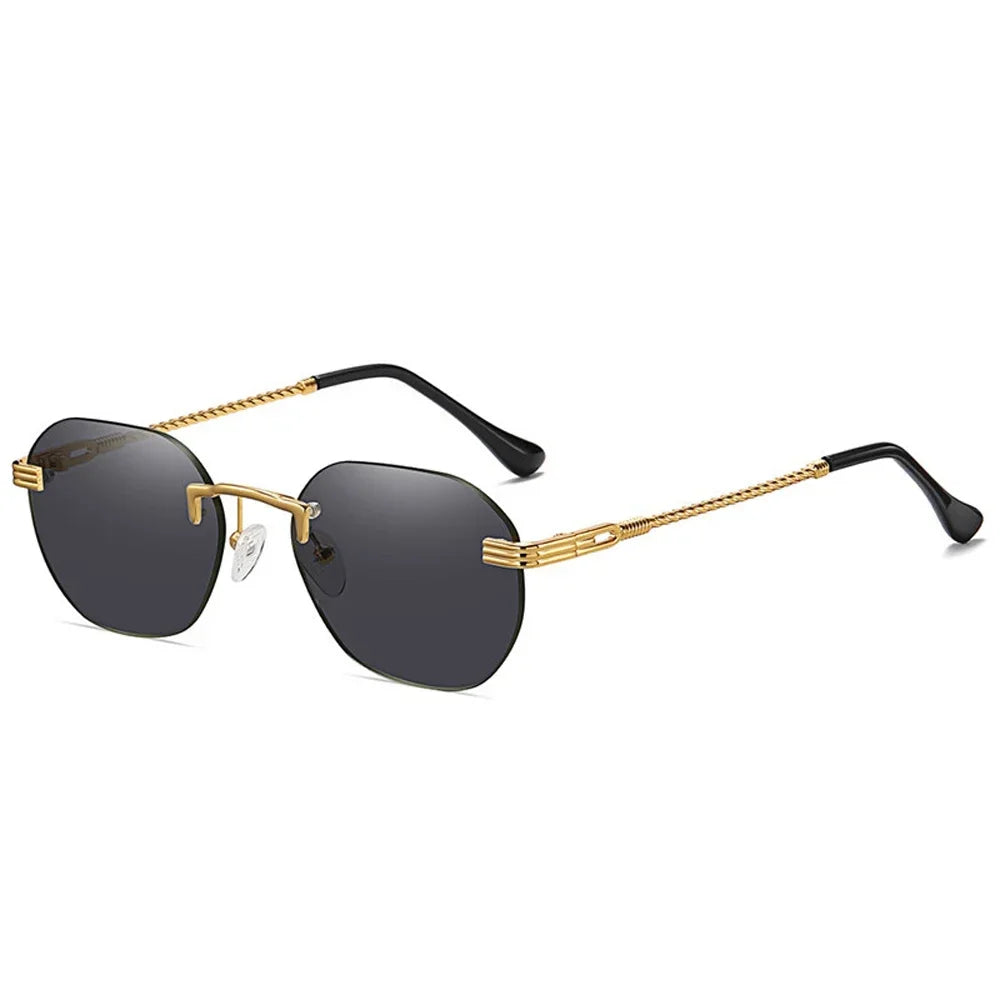 Gafas de sol marrones sin marco de Metal dorado para mujer, lentes degradados sin montura, gafas de sol azules de moda para hombres UV400 verano 2025
