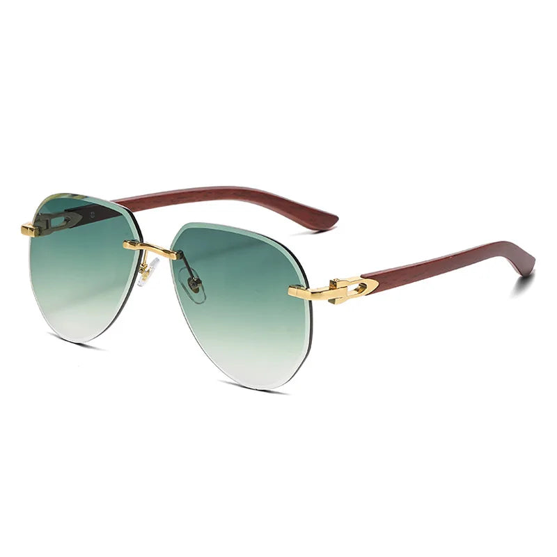 Gafas de sol de piloto Vintage sin montura para mujer y hombre, gafas de sol de marca de lujo de diseñador Punk, gafas de sol con gradiente populares de grano de madera UV400