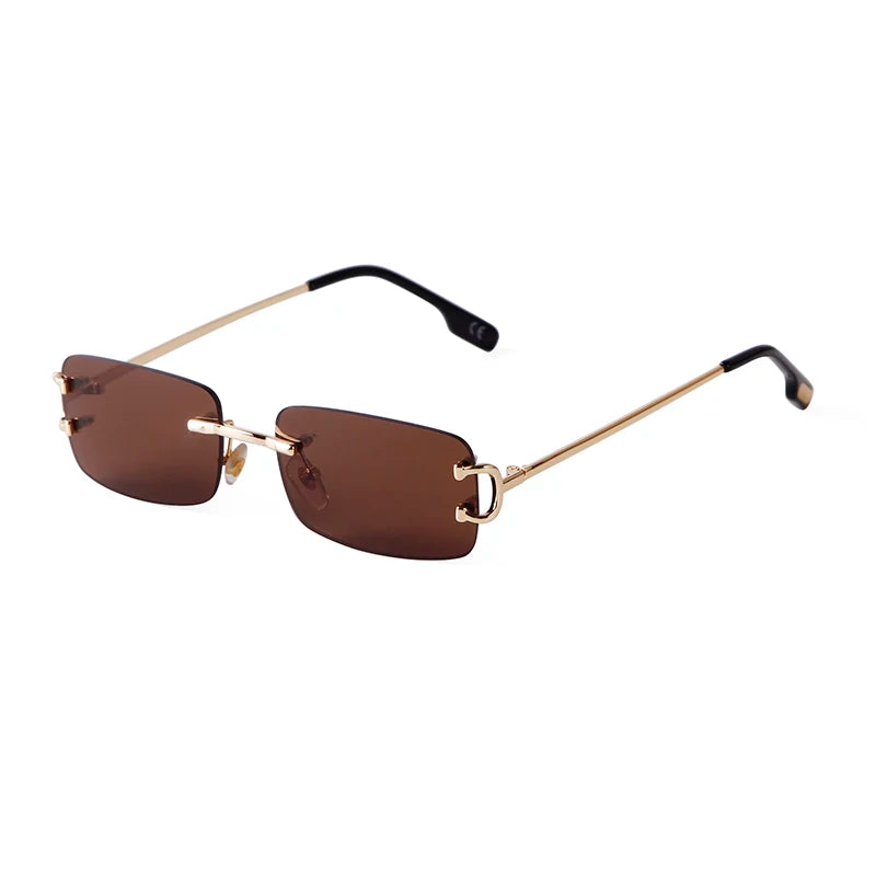 Gafas de sol rectangulares sin montura azules para hombre, diseño de marca 2025, gafas de sol cuadradas de Metal a la moda para dama, lentes degradados sin marco UV400