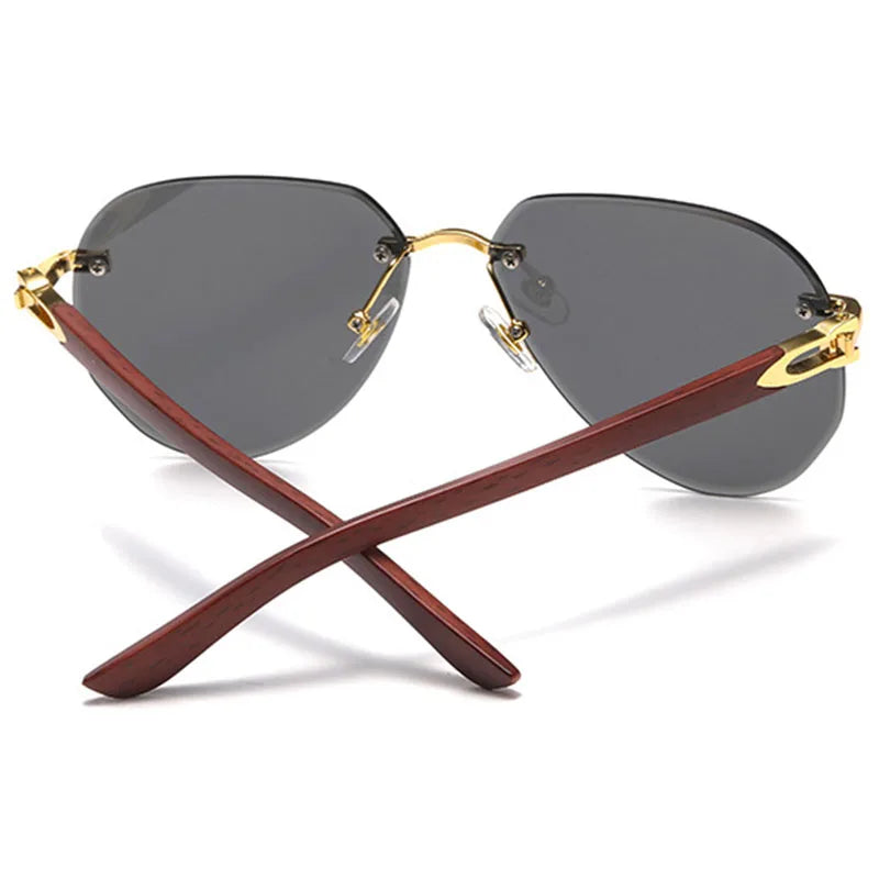 Gafas de sol de piloto Vintage sin montura para mujer y hombre, gafas de sol de marca de lujo de diseñador Punk, gafas de sol con gradiente populares de grano de madera UV400