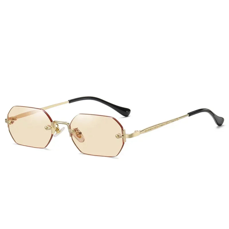 Gafas de sol poligonales sin montura Vintage para mujer y hombre, gafas de sol de marca de lujo de diseñador, gafas de sol populares de viaje con montura pequeña para mujer