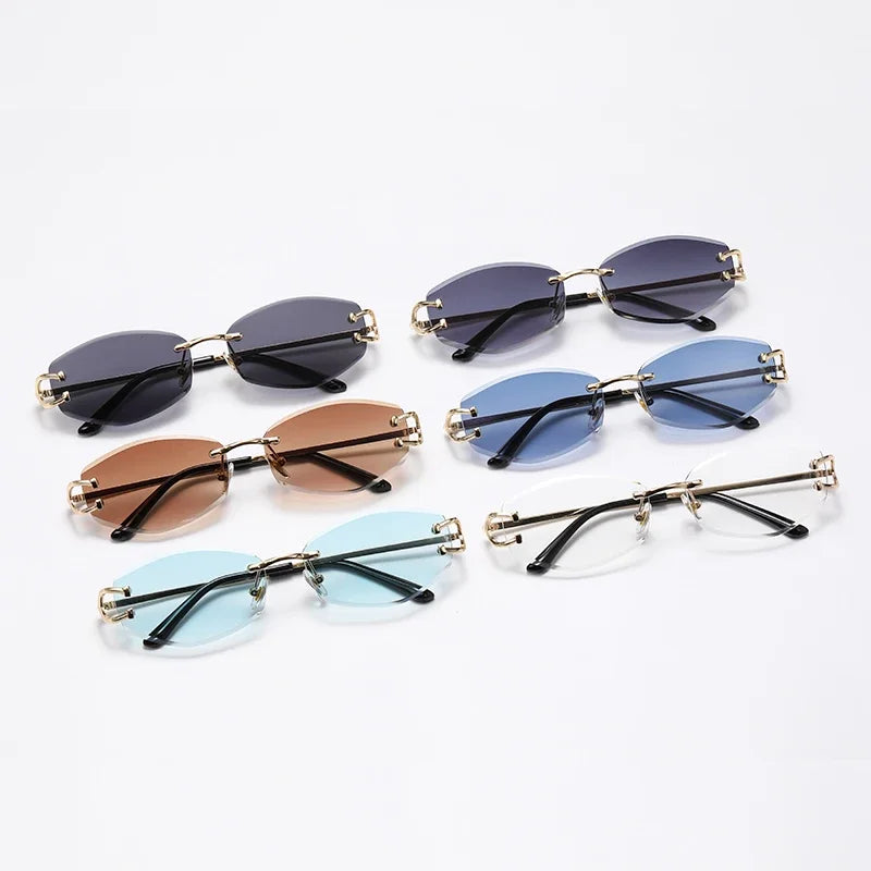 Gafas de sol sin marco a la moda para hombre, gafas de sol multicolores de alta gama de Metal para mujer, gafas de sol de calle de estilo Neutral Uv400