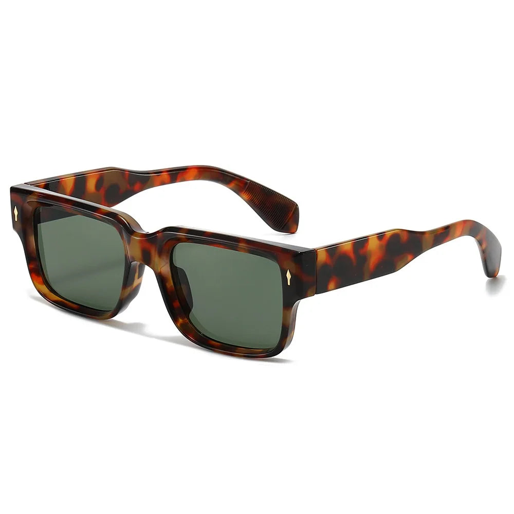 Gafas de sol cuadradas a la moda para mujer, gafas de sol de lujo de marca Retro de diseñador para hombre, gafas de sol de leopardo azul y verde, gafas de sol UV400