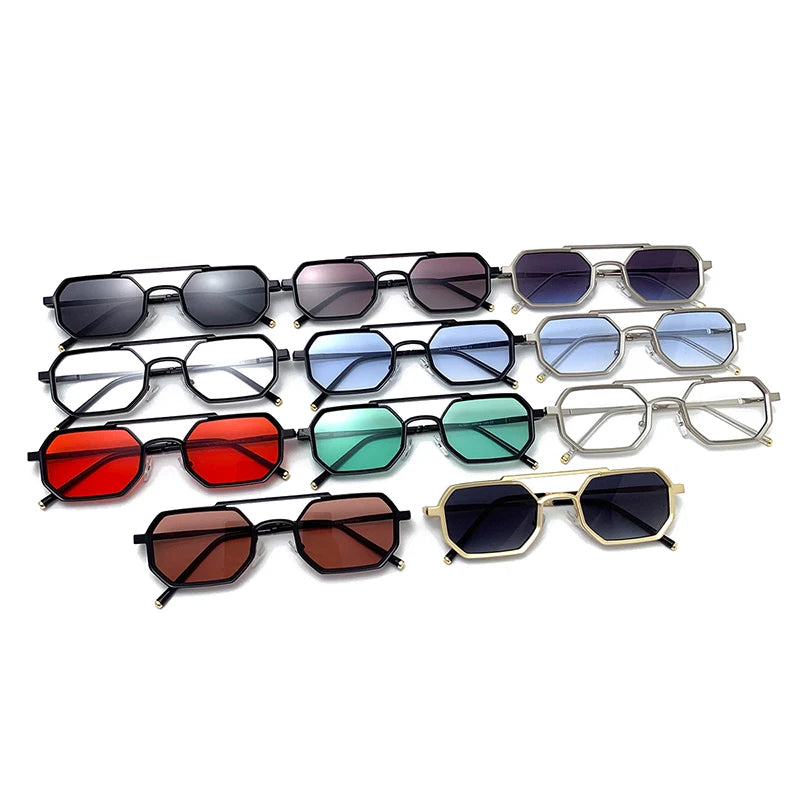 SHAUNA Retro doble puente hombres polígono pequeñas gafas de sol cuadradas moda claro océano gradiente lente gafas mujeres marco de Metal