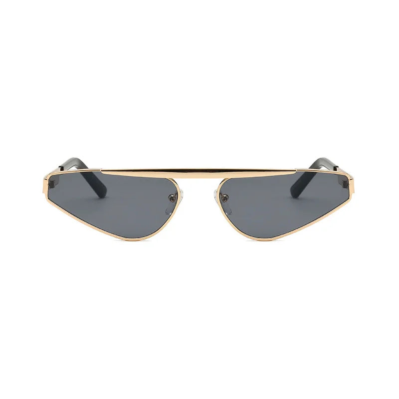 Shonemes Gafas de sol tipo ojo de gato, elegantes gafas triangulares con montura metálica para exteriores UV400, gafas de sol doradas, negras y marrones para mujeres y hombres