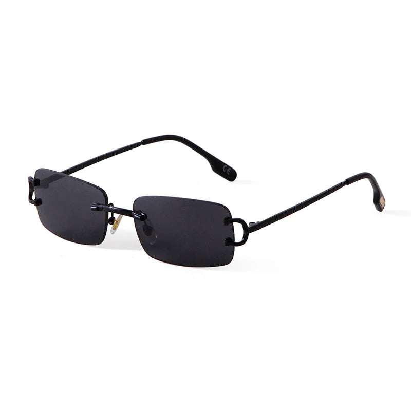 Gafas de sol rectangulares sin montura azules para hombre, diseño de marca 2025, gafas de sol cuadradas de Metal a la moda para dama, lentes degradados sin marco UV400