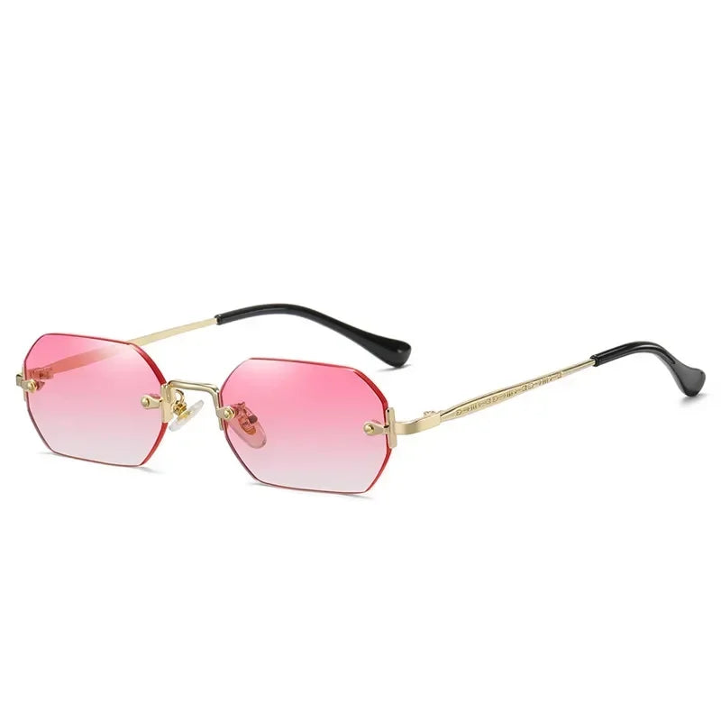 Gafas de sol poligonales sin montura Vintage para mujer y hombre, gafas de sol de marca de lujo de diseñador, gafas de sol populares de viaje con montura pequeña para mujer