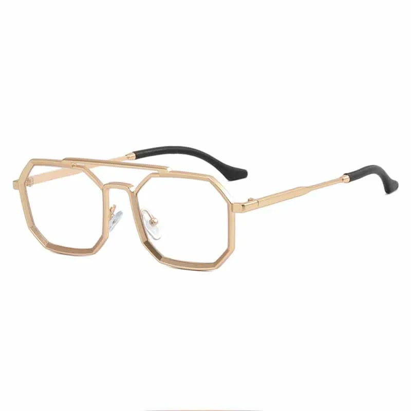 Gafas de sol con montura pequeña de Metal Vintage para hombre y mujer, anteojos de sol poligonales elegantes a la moda con doble puente, UV400