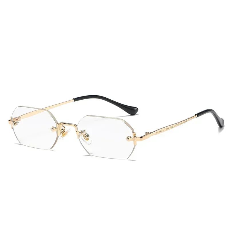 Gafas de sol poligonales sin montura Vintage para mujer y hombre, gafas de sol de marca de lujo de diseñador, gafas de sol populares de viaje con montura pequeña para mujer